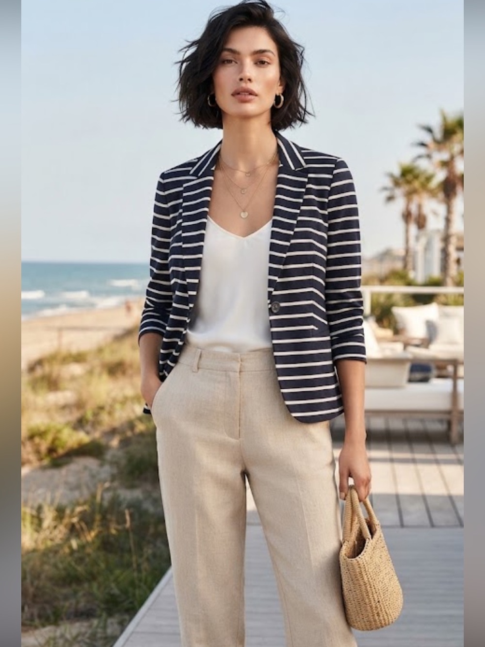 NWT The Limited Navy and White Striped Cotton Blazer, Size S